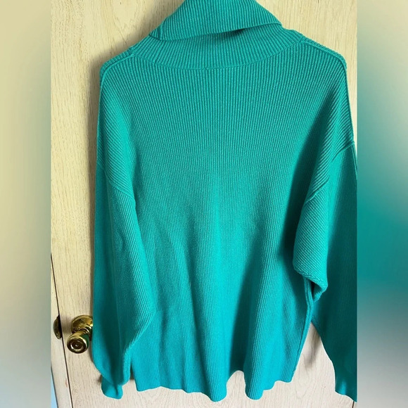 FREE PEOPLE Softly Structured Oversized Tunic Turtleneck Sweater Small Aqua - Picture 8 of 9